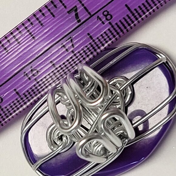 Purple Agate Oval Ring Adjustable Band Handmade Semi Precious Ring - Picture 7 of 10
